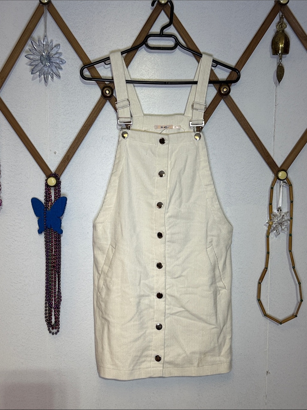 miami Cream Corduroy Button-Front Pinafore Mini